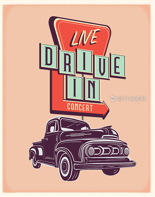 复古卡车与Live Drive In Concert标志海报设计